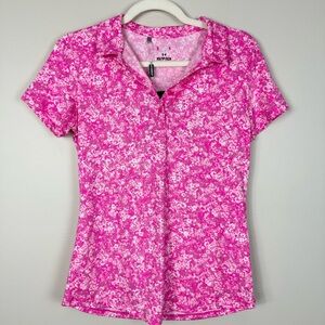 Under Armour Golf Polo Womens XS Short Sleeve Pink White Geometric Print Sports